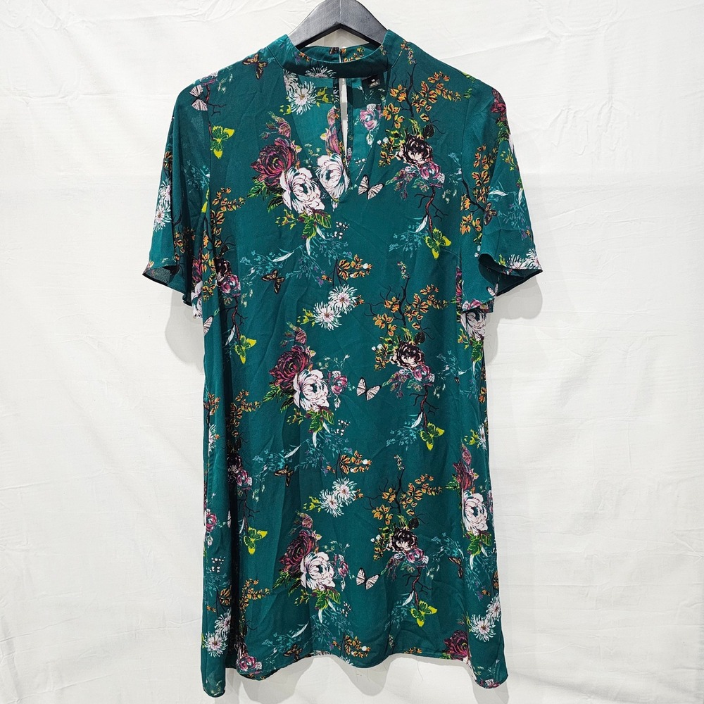 Worthington Womens Size 16 Green Floral Butterfly Mock Neck Keyhole Shift Dress